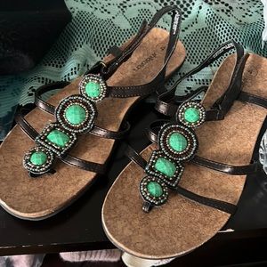 Velcro sandals with turquoise embellishments